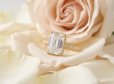 Our Favourites - 5ct emerald ring on rose petals