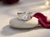 Gifts for Him - men's silver ring on stone with burgundy petals