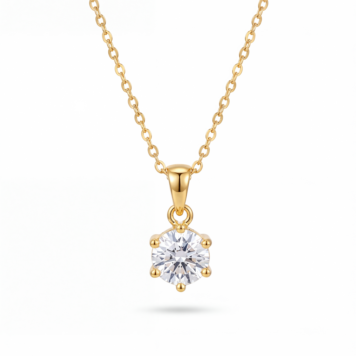 MOHRA Round Solitaire Pendant in 18K gold, 1ct round moissanite on gold chain