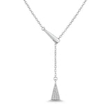 Silver necklace with a triangular pendant on a white background