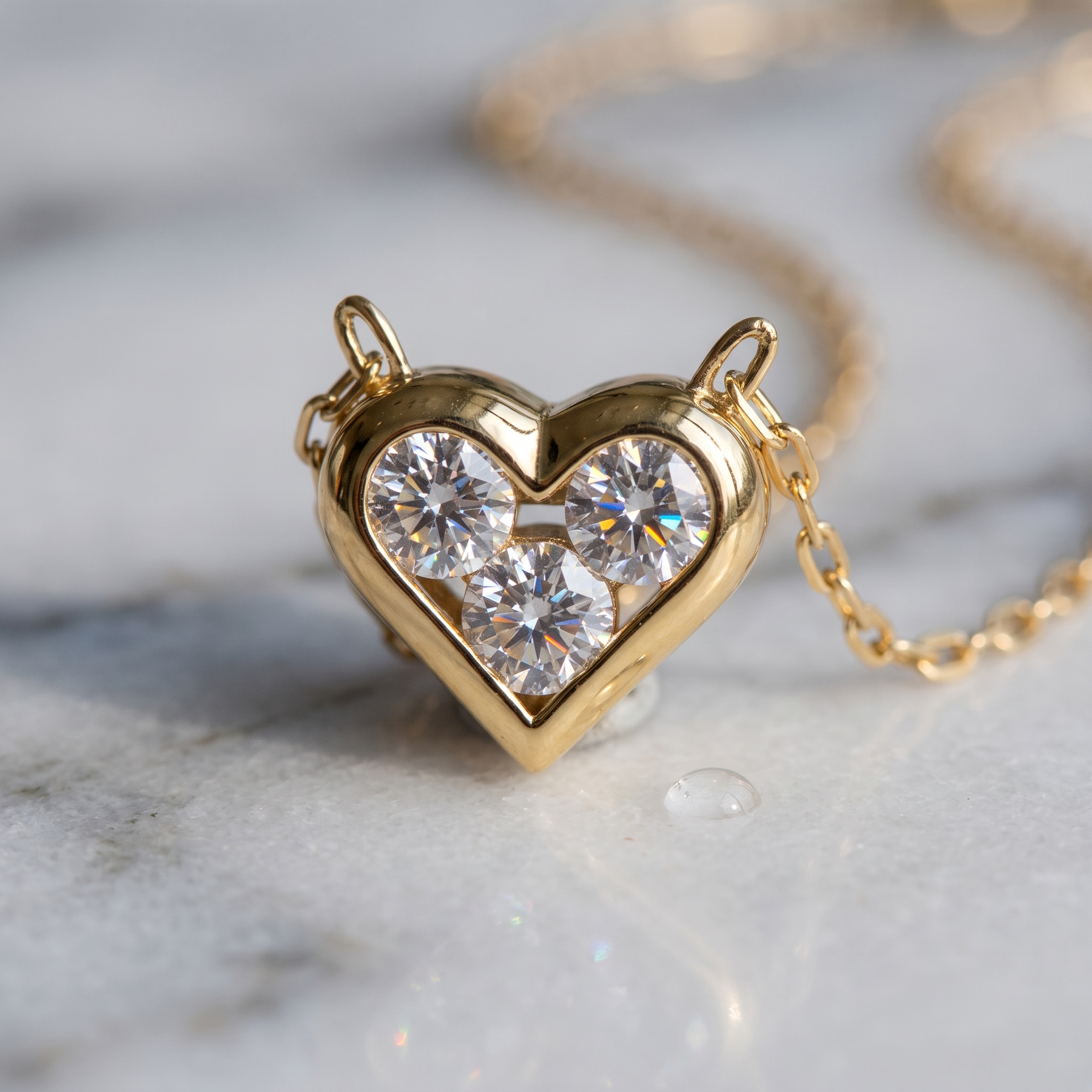 The MOHRA Petite Heart Pendant flat lay, 18K gold-plated sterling silver