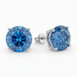 The MOHRA Blue Moissanite Studs, 2ctw round brilliant blue moissanite in rhodium-plated silver