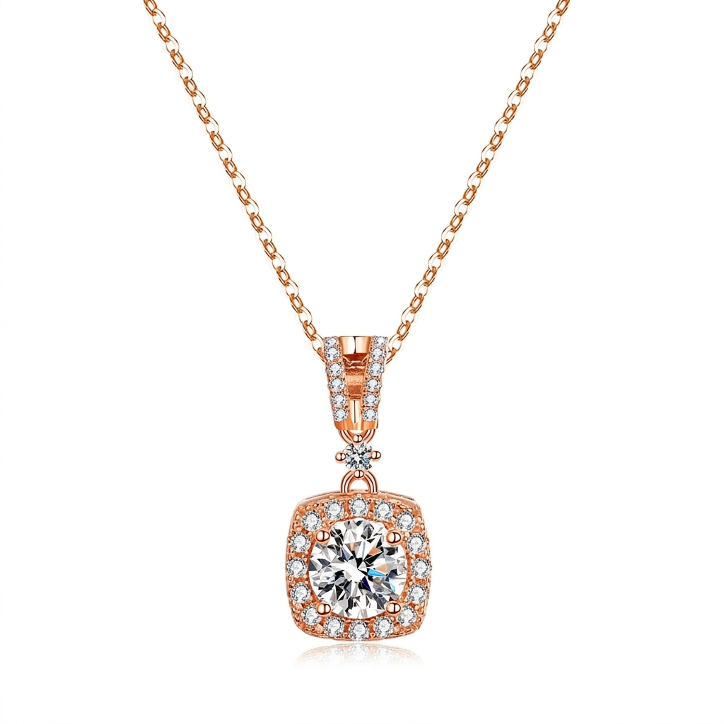 The MOHRA Square Halo Pendant — Rose Gold