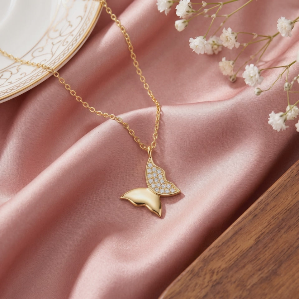 The MOHRA Butterfly Pendant sparkling in the light