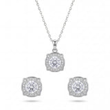 Diamond necklace and earrings set on a white background